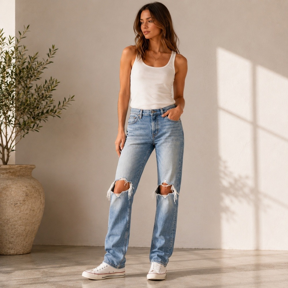 RE/DONE Vintage Playa Destroy Jeans Womens 27 High Rise Distressed Light Wash